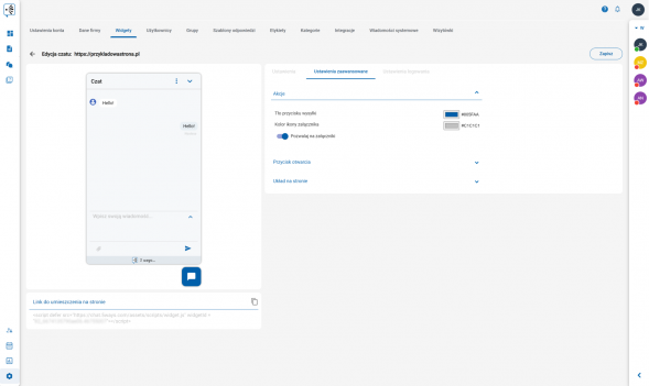Czy czat do wpięcia w stronę internetową można dostosować?